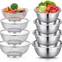 8 Pcs Stainless Steel Microporous Colander Set with 1.2qt 2qt 3qt 5qt Capacity Strainer with Metal Mixing Bowls, Fruit Cleaning Bowl with Strainer for Draining Pasta Vegetables Meat Kitchen