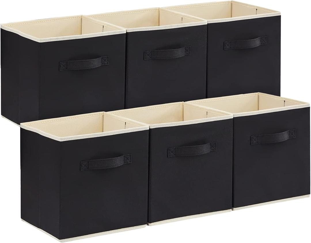 Lifewit Collapsible Fabric Storage Cubes Bins Set 11 Inch, Foldable Cubby Organizers Boxes, 6 Pack Organizing Baskets for Shelf, Closet, Utility Room, Storage Room Black