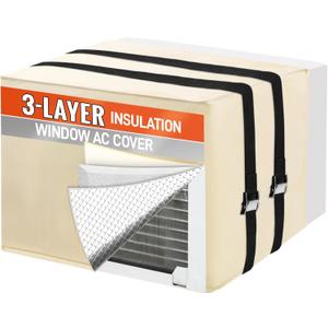 Air Conditioner Covers for Outside to Protect AC and Winter Insulation, Waterproof & Snowproof Window AC Covers for Outside with 3 Layers Insulation - 27.5" W x 18.5" H x 22.5" D - Beige