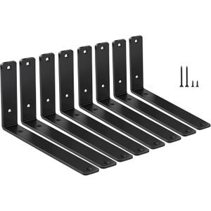 8 Pack - L 10" x H 6" x W1.5, 5mm Thick Black L Shelf Bracket, Iron Shelf Brackets, Metal Shelf Brackets, Floating Shelf, Shelf Supports with Screws