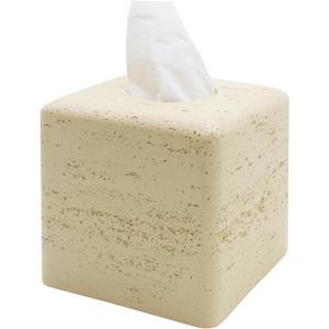 Travertine Tissue Box Cover Square Decorative Stone Klenex Box Holder for Bathroom & Living Room with Handcrafted Texture (Light Beige)