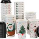 100 Count Christmas Paper Cups, Xmas 16 oz Disposable Coffee Cups Snowflake Santa Snowman Elk Christmas(16oz 100Count)