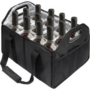 12 Bottle Carrier Collapsible Bottle Caddy with Handles Storage Box for Travel Picnics Weddings Shopping Tasting (Black), Large
