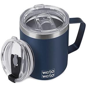 WETOWETO 14 oz Coffee Mug, Vacuum Insulated Camping Mug with Lid, Double Wall Stainless Steel Travel Tumbler Cup, Thermal Coffee Mug, Powder Coated Navy Blue Pack Of 2