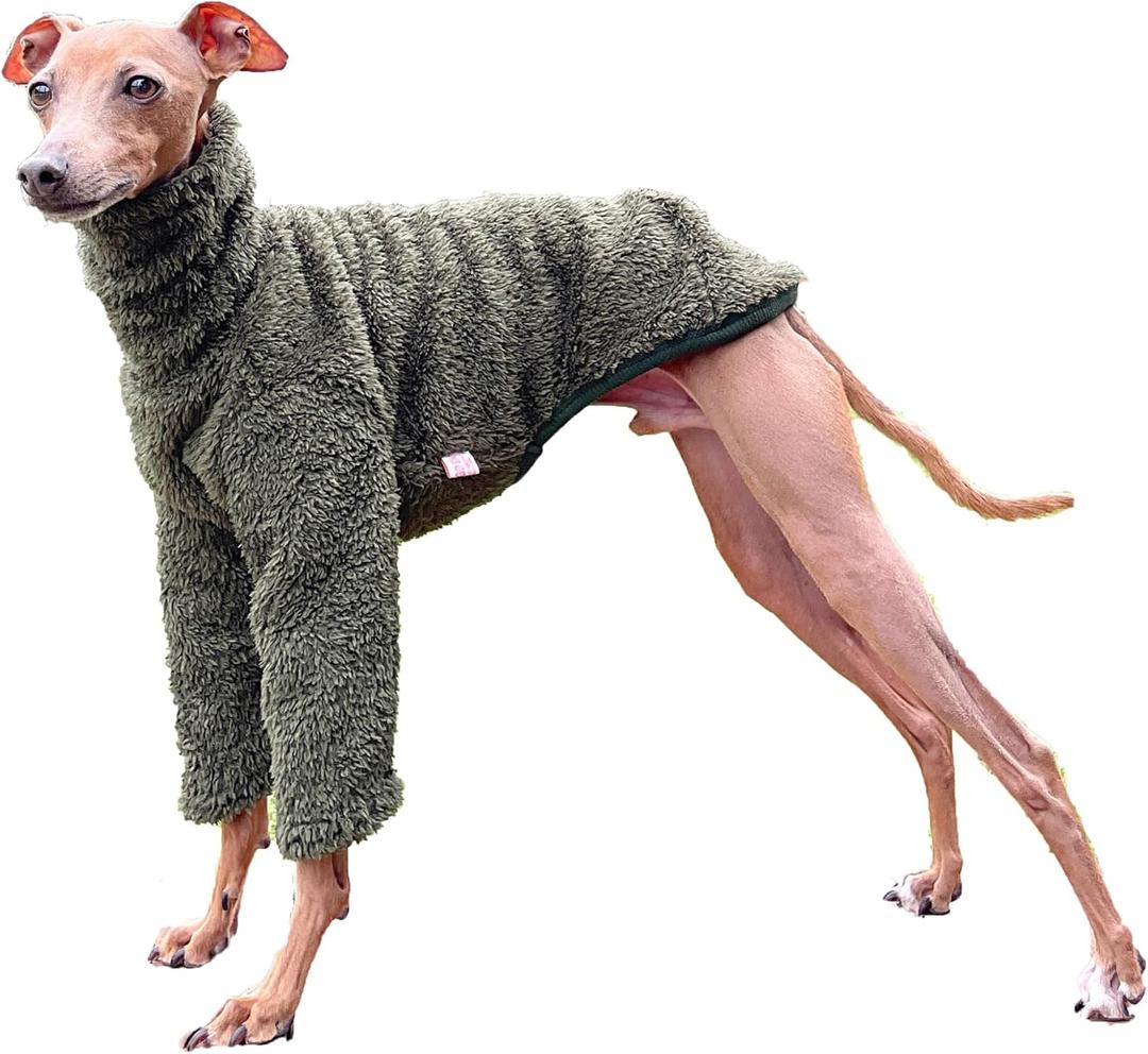 D Doggy Star Italian Greyhound Clothes Warm Fleece Sweater T Shirts Whippet for Dogs (L,Fleece Khaki)