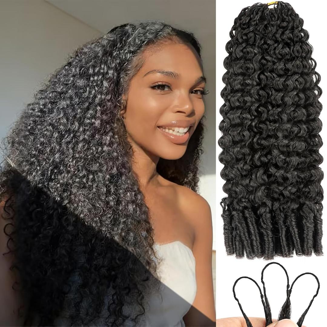 Feather Crochet Human Hair, 100% Human Hair Extensions 20Inch 100 Strands 120g for Black Women,Natural Black 1B# Water Curly (SR01/20P2)