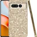 Compatible with Google Pixel 7 Pro Case Glitter Shockproof,for Google Pixel 7 Pro Phone Case Bling Sparkly Soft TPU and PC Silicone Shiny Girl Women Thin Protective Cover (Gold)