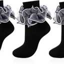 Women Big Ruffle Socks Adult 4-Layer Lace Frilly Ankle Socks Fold Cuff Cotton Ruffled Dress Crew Bobby Fancy Sock (Black, M)