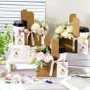Reallnaive 12 Set Teacher Appreciation Gifts Bulk 2 Cup Drink Carriers with Handle Ruler Ribbon Teacher Appreciation Week/day Thank You Gifts Flower Bags with Thanks Cards(Classic,Kraft Paper Brown)