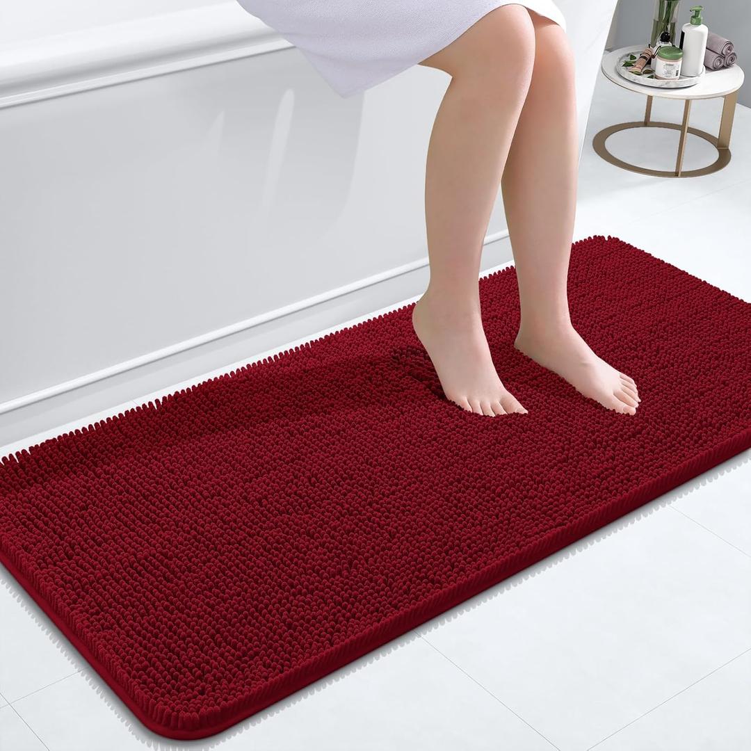 Bathroom Rugs 47x20, Extra Soft Absorbent Chenille Bath Rugs, Rubber Backing Quick Dry, Machine Washable Bath Mats for Bathroom Floor, Tub and Shower, Home Decor Accessories, Red