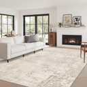 Art&Tuft Washable Rugs 5x7, Abstract Area Rugs for Living Room - Non Slip and Low Pile Soft Thin 5x7 Rug for Bedroom, Dining Room, Kitchen, Office, Beige