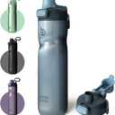 BOTTLE BOTTLE Insulated Water Bottle 24 oz with Handle and Flip Tops Lids Stainless Steel Water Bottle Push Button Lid Leak proof Portable for Running Travel Sports Hiking blue
