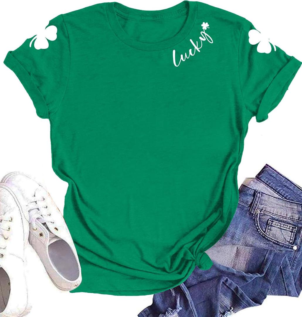 St Patricks Day Shirts for Women Funny Irish Shamrock Tshirts Lucky Clover St Paddy's Gifts Tee Tops