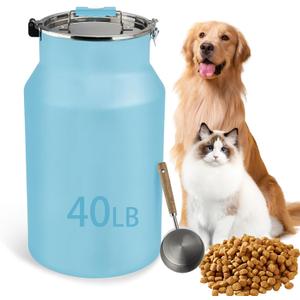 Dog-Cat Food Storage Container 40 lb/38 Qt Large Pet Food Bin with Airtight Lid, 304 Stainless Steel Construction & Scoop Included, Durable Metal Dog Food Storage for Dogs & Cats, Blue