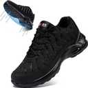 LARNMERN Steel Toe Shoes for Men Wide Women Lightweight Puncture Proof Work Safety Sneakers Breathable Slip Resistant Tennis Shoe (8.5 Women/6.5 Men, Dark)