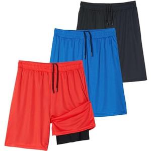 Real Essentials 2 Pack: Men's 2 in 1 Mesh 7" Running Workout Gym Shorts with Compression Liner (Also in Big & Tall) (Red and Black, XL) Real Essentials 2 Pack: Men's 2 in 1 Mesh 7" Running Workout Gym Shorts with Compression Liner (Also in Big & Tall) (Red and Black, XL)