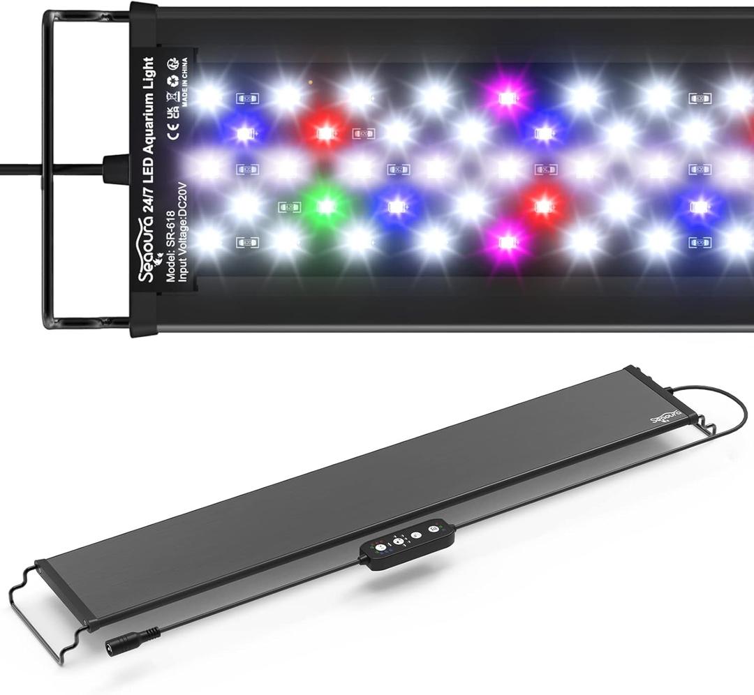SEAOURA Led Aquarium Light for 24 Inch to 30 Inch Fish Tank, 24/7 Cycle and DIY Mode, Full Spectrum, 7 Colors, Auto On/Off, Adjustable Timer/Brightness, Fish Tank Lights with Extendable Bracket