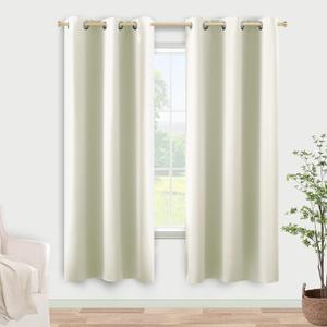KOUFALL 48 Inch Curtains Length,Room Darkening 60-70% Blackout Black Out Heat Light Blocking Short Drapes for Kitchen,Cream Beige (34"W x 48"L (Pack of 2))