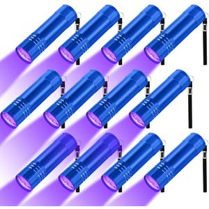 Riakrum 12 Pcs UV Blacklight Flashlights LED Handheld Mini Light Flashlight Small Portable Detector 395nm 9 LED Light for Pet, Carpet Dry Stains Detection, Spot Scorpions, Resin Curing (Blue)