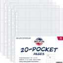 50ct 20-Pocket Coin Pages - Coin Pocket Pages for 2 x 2 Inch Cardboard Coin Holders, 11 Holes for Coin Binder, Coin Collecting Album Protectors, Coin Collection Storage