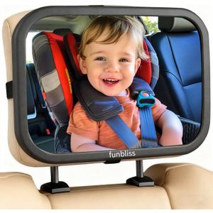 Funbliss Baby Car Mirror for Rear Facing Seat,360° Rotation, Safety Certified Shatterproof Acrylic Glass, Clear Wide View, Infant Mirror for Car Seat Rear Facing