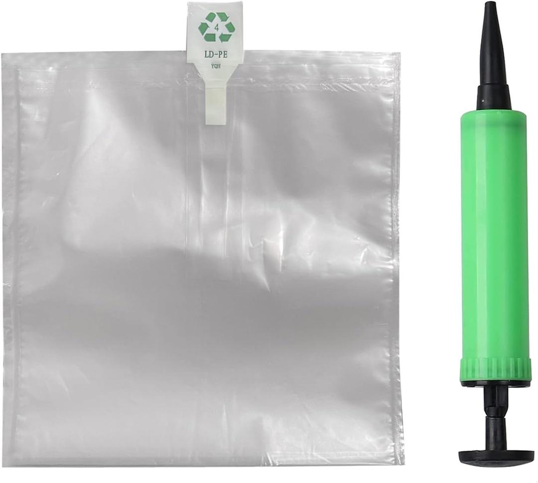Miupoo Clear Plastic Inflatable Air Packaging Protector Bag with Free Pump - Cushion Blocking Bag, 8x8 Inches, 50 Pieces
