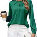 Blooming Jelly Womens Dressy Business Casual Blouse Pleated Long Sleeve Tops Satin Silk Work Shirt Fall Outfits 2026, Medium