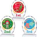 3 Pcs Christmas Contest Trophy Set 1ST 2ND 3RD Place Cookie Gingerbread Man House Pajamas Competition Kit Acrylic Awards Funny Xmas Party Trophies Tabletop Decor