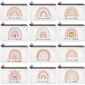 Ganeen 24 Pcs Inspirational Cosmetic Bags for Women Small Makeup Bag Makeup Pouch with Zipper Motivational Quotes for Women Coin Purse Girlfriends Coworkers Friends Gift(Motivational)