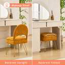 Vanity Stool Chair with Folding Back, Storage Ottomans Faux Fur Vanity Chair, Multifunctional Upholstered Footstool with 4 Metal Legs with Anti-Slip Feet for Bedroom Living Room Entryway