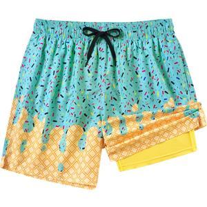 westwolf Men Swim Trunks 5.5 Inch Board Shorts 2 in 1 Swimwear with Compression Liner (Medium, A2 Green Yellow)