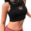 OYOANGLE Women's Y2K Cami Crop Tops Cut Out Star Embroidery Sleeveless Ribbed Going Out Tank Top, XS