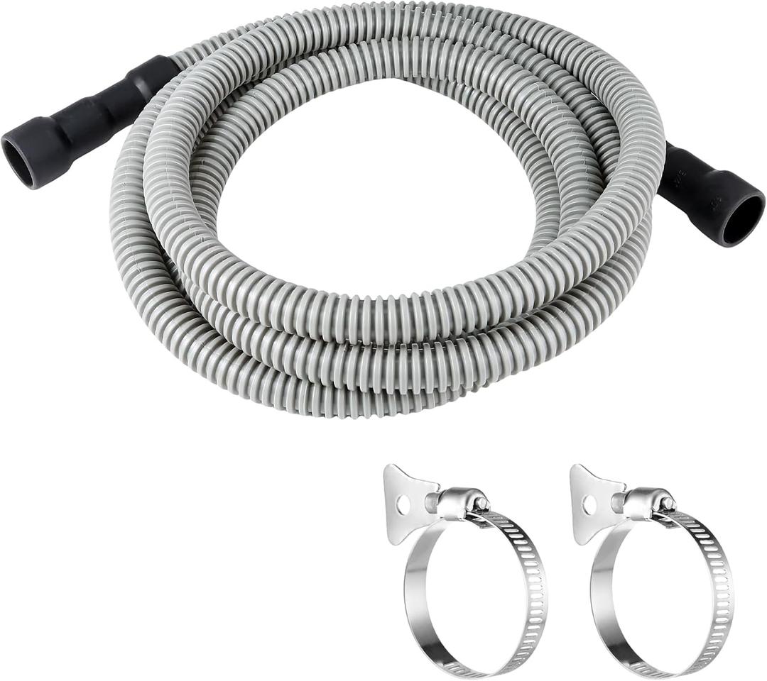 Universal Dishwasher Drain Hose - 6 Ft Corrugated Discharge Hose Flexible Dishwasher Replacement Drain Hose Extension with 2 Clamps,Fit 5/8"-3/4" and 1"