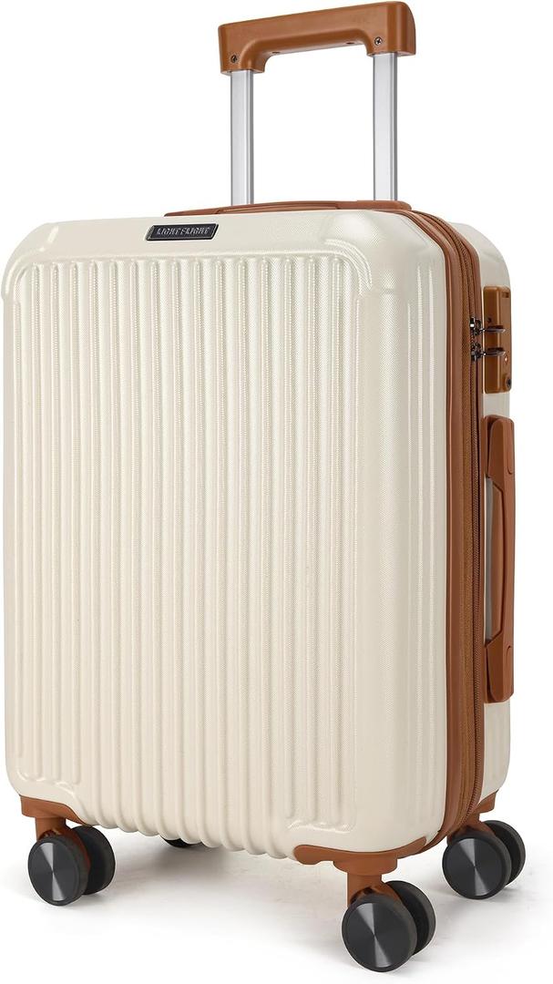 LIGHT FLIGHT Carry On Luggage 22x14x9 Airline Approved, Durable Hard Shell Carry On Suitcases with Wheels, Expandable Hardside Lightweight Travel Luggage with TSA Lock, Beige and Brown, 20 Inch Carry-on
