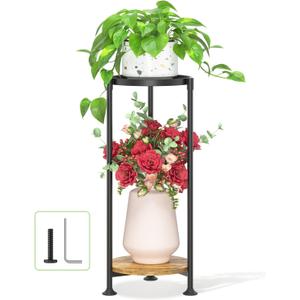 LASZOLA 2 Tier Black Plant Stand Indoor for Large Tall Heavy Duty Flower Planter, Metal Vertical Multi Level Rack for Narrow Floor Corner, Sturdy Round Holder Organizer, Modern, Mid Century, Farmhouse
