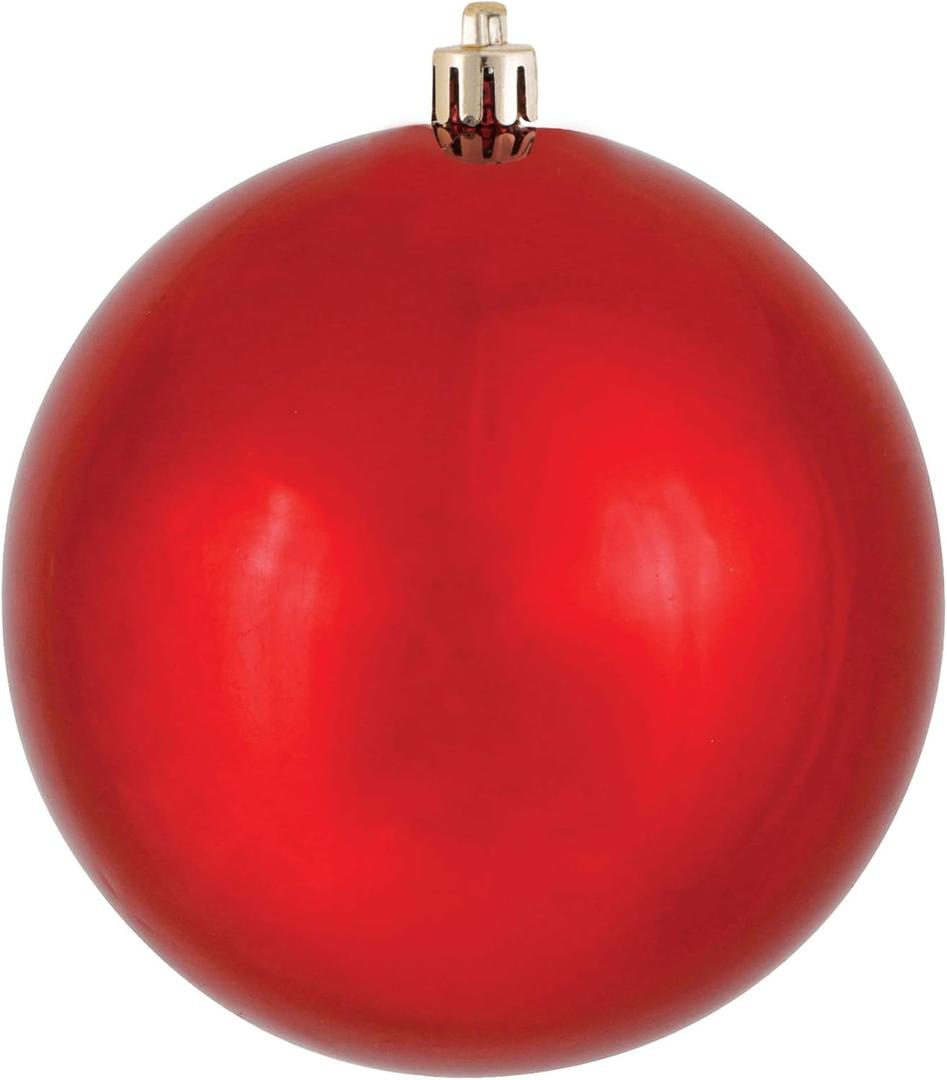 Vickerman 4" Red Shiny Ball Christmas Ornament, Shatterproof UV Resistant Plastic, Set of 6 for Christmas Tree Decor - Floral Wire for Reliable Hanging.