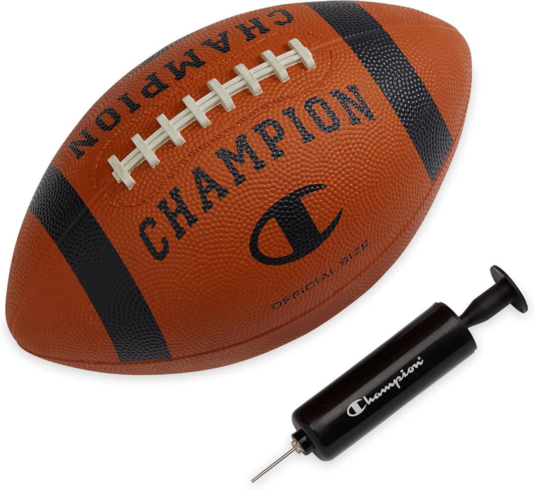 Champion Blitz Football, All-Weather Football, Enhanced Grip, Durable Rubber Cover and Molded Laces, for Outdoor Sports & Training, Includes 6 Ball Pump