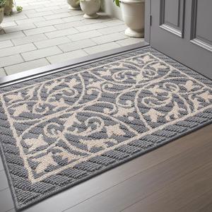 DEXI Front Door Mat Indoor Entryway, Inside Welcome Entrance Doormat Low Profile Thin, Non Slip Washable Entry Mats for House Floor Dirt Trapper, 24x36, Gray