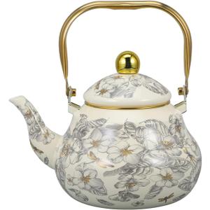 Cabilock 2.1 Quart Vintage Enamel Tea Kettle-Enamel Teapot floral with Cool Touch Porcelain Handle for Stovetop Home Kitchen Decor.