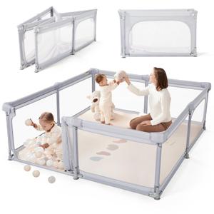 Sweeby Baby Playpen, 79x71 Inch Foldable Playpens for Babies and Toddlers with Gate, Extra Large Playpen with Door Play Yard for Baby Fence Indoor and Outdoor Portable Play Pen, LightGrey