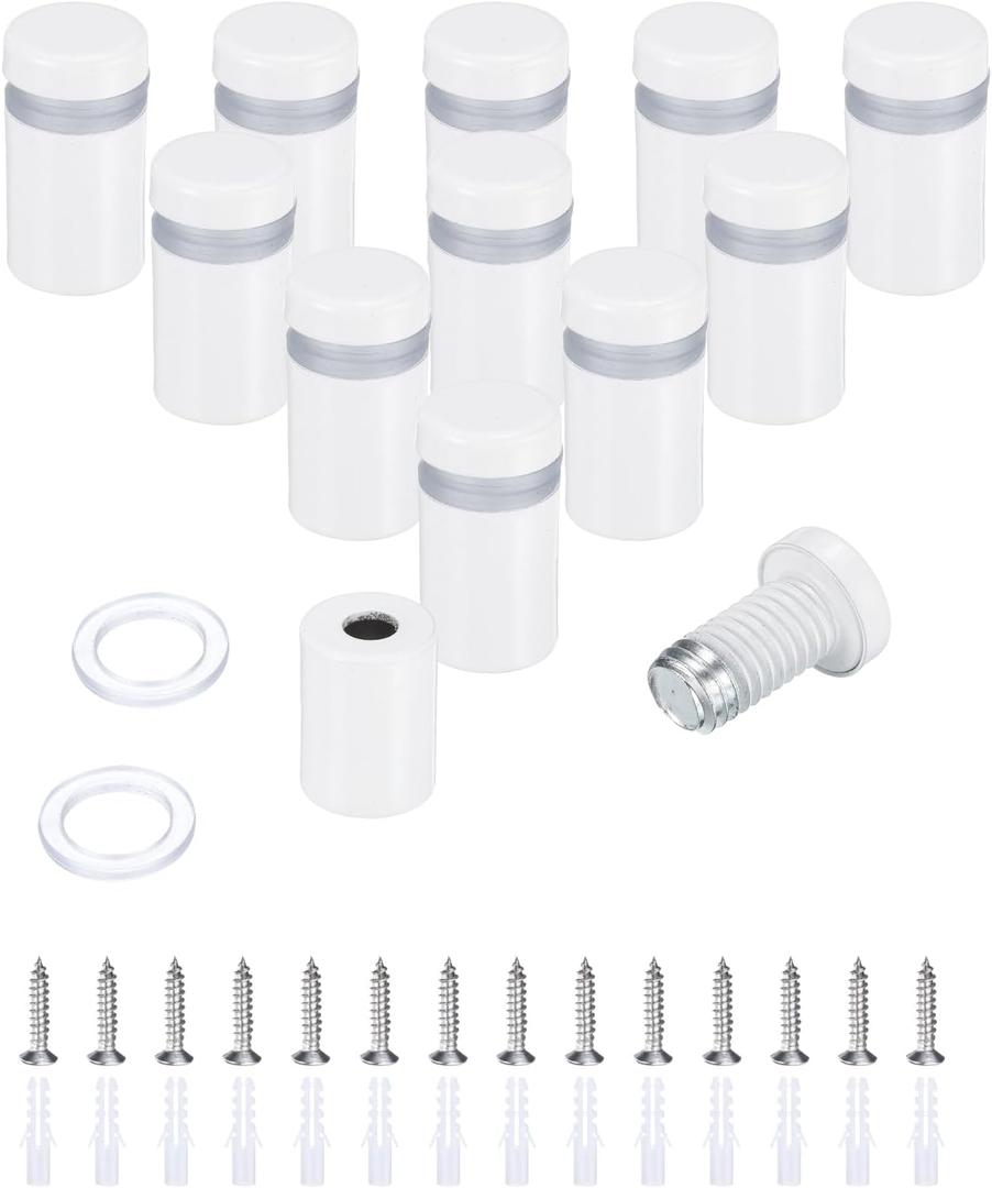 uxcell 12 Pcs 1/2" x 4/5" Standoff Screws Stainless Steel Wall Mount Sign Mounting Hardware Kit with 14pcs Screws for Hanging Acrylic Glass Signs Advertising Boards, White
