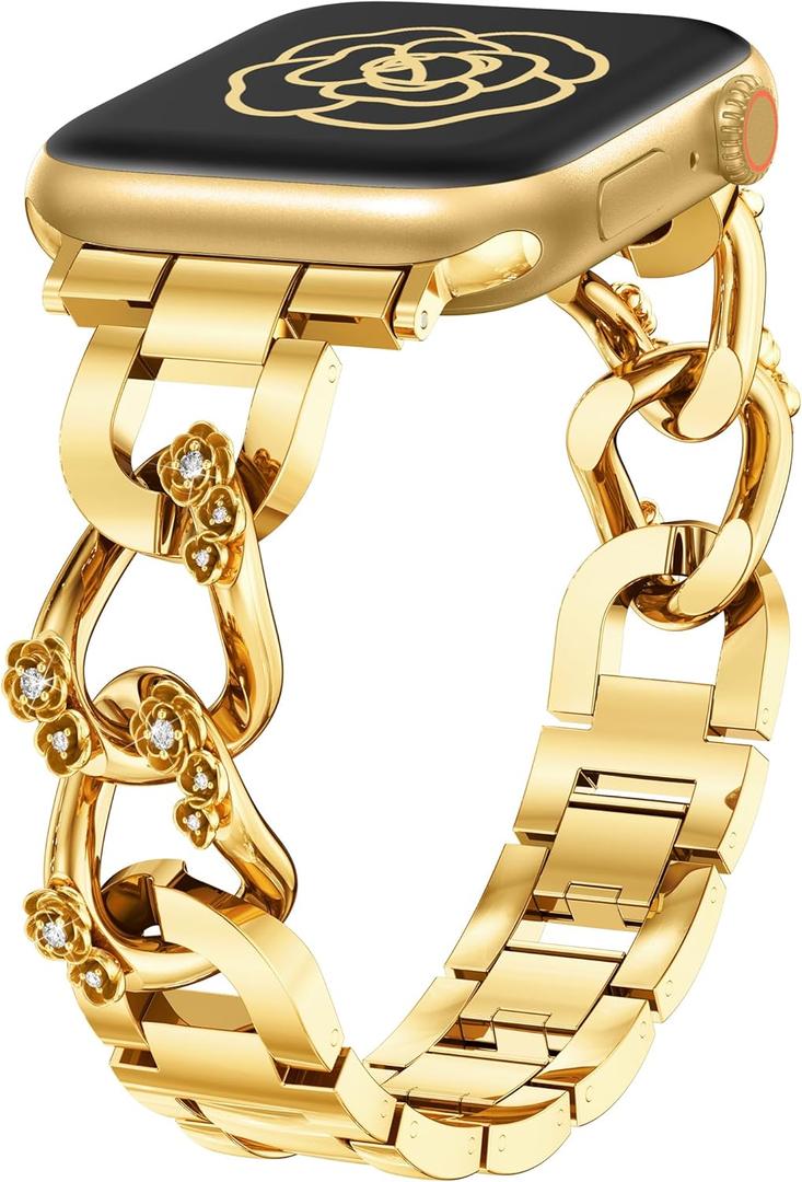 Wearlizer Compatible with Apple Watch Bands for Women 41/40/38/44/45/46/49/42mm, Dressy Fancy Bling Metal Chain Strap Pretty Designer Bracelet for iWatch Series 11 10 9 8 7 6 5 4 3 SE/Ultra 3 2 1