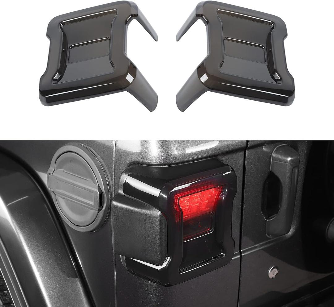 JeCar Smoked LED Tail Light Covers Rear Light Guards Exterior Accessories Compatible with Jeep Wrangler JL JLU 2018-2023, Black