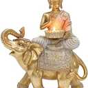 Buddha Statue for Home Decor Gold Candle Holder 11.5”-Elephant Buddha Statues for Zen Decor - Spiritual Buddha Decor for Living Room-Buda–Budda–Buddha Gift for Relaxation, Meditation or Shrine