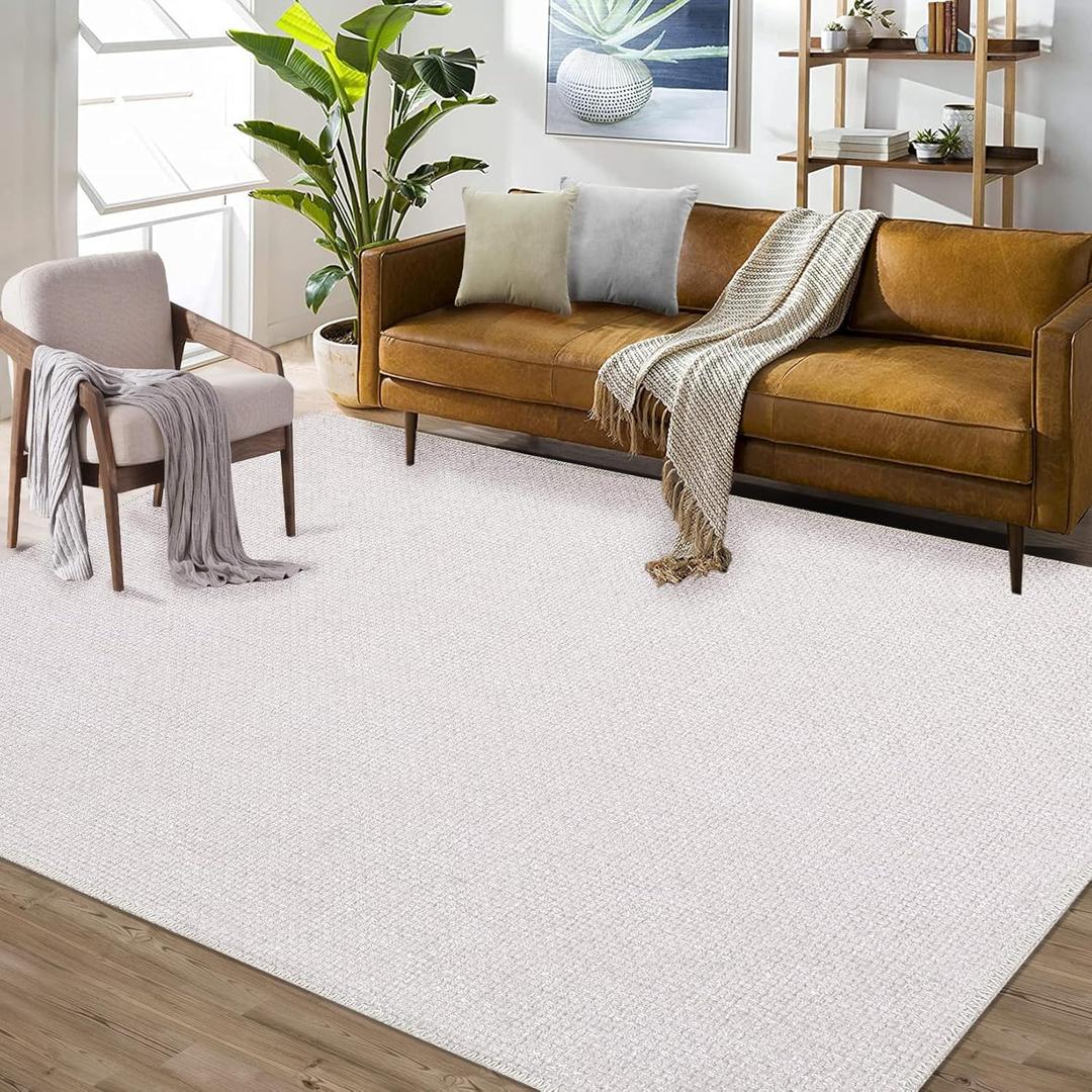 8x10 Area Rug Machine Washable Modern Solid Textured Area Rug Indoor Contemporary Stain Resistant Non-Slip Floor Cover Carpet Rug Foldable Accent Rug for Living Room Home Decor, Cream