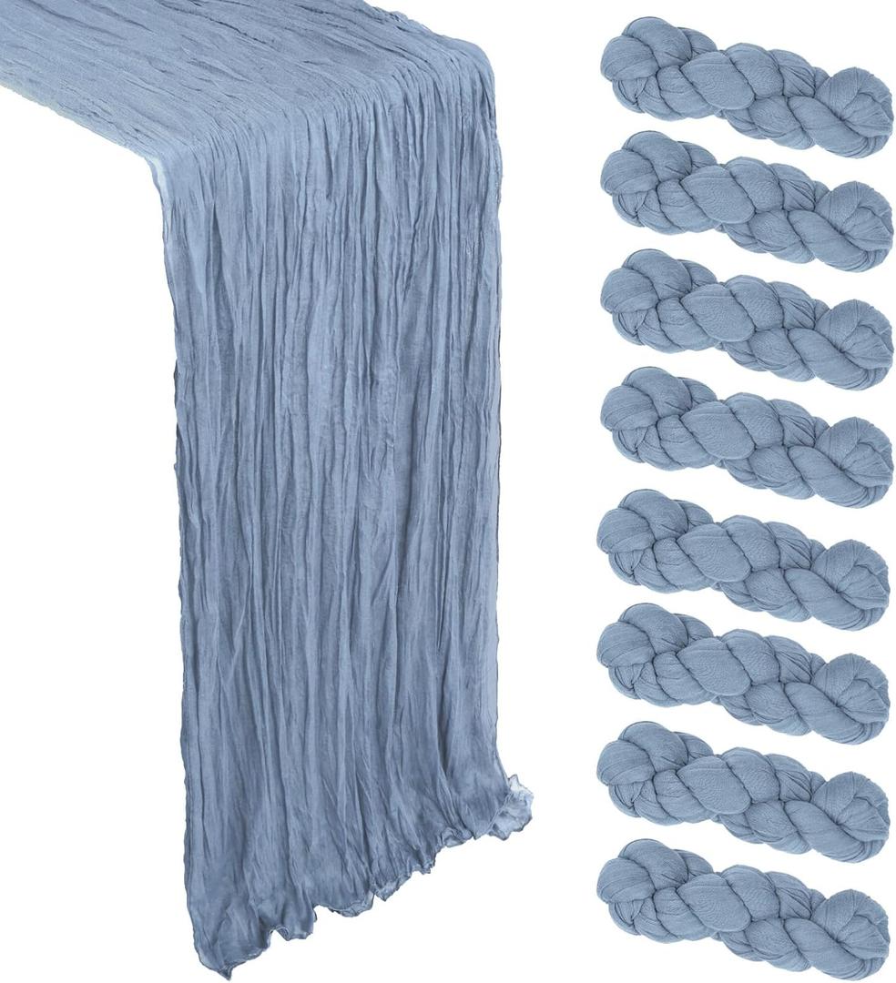 8 Pack Dusty Blue Cheesecloth Table Runner 10Ft Spring Gauze Cheese Cloth Table Runner 120 Inch Boho Sheer Rustic Fabric for Home Decor Bridal Baby Shower Wedding Decoration