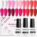 JODSONE 12 PCS Gel Nail Polish Set with Base Coat and Top Coat Limited Red Pink High Gloss Fashion Gifts for Women & Girls