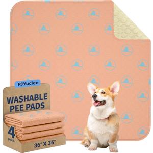PJYuCien Washable Pee Pads for Dogs 4 Pack, 36" x 36" Non-Slip and Leak-Proof Pee Mat, Puppy Training Pads for Whelping, Playpen, Crate, Bed (Orange)