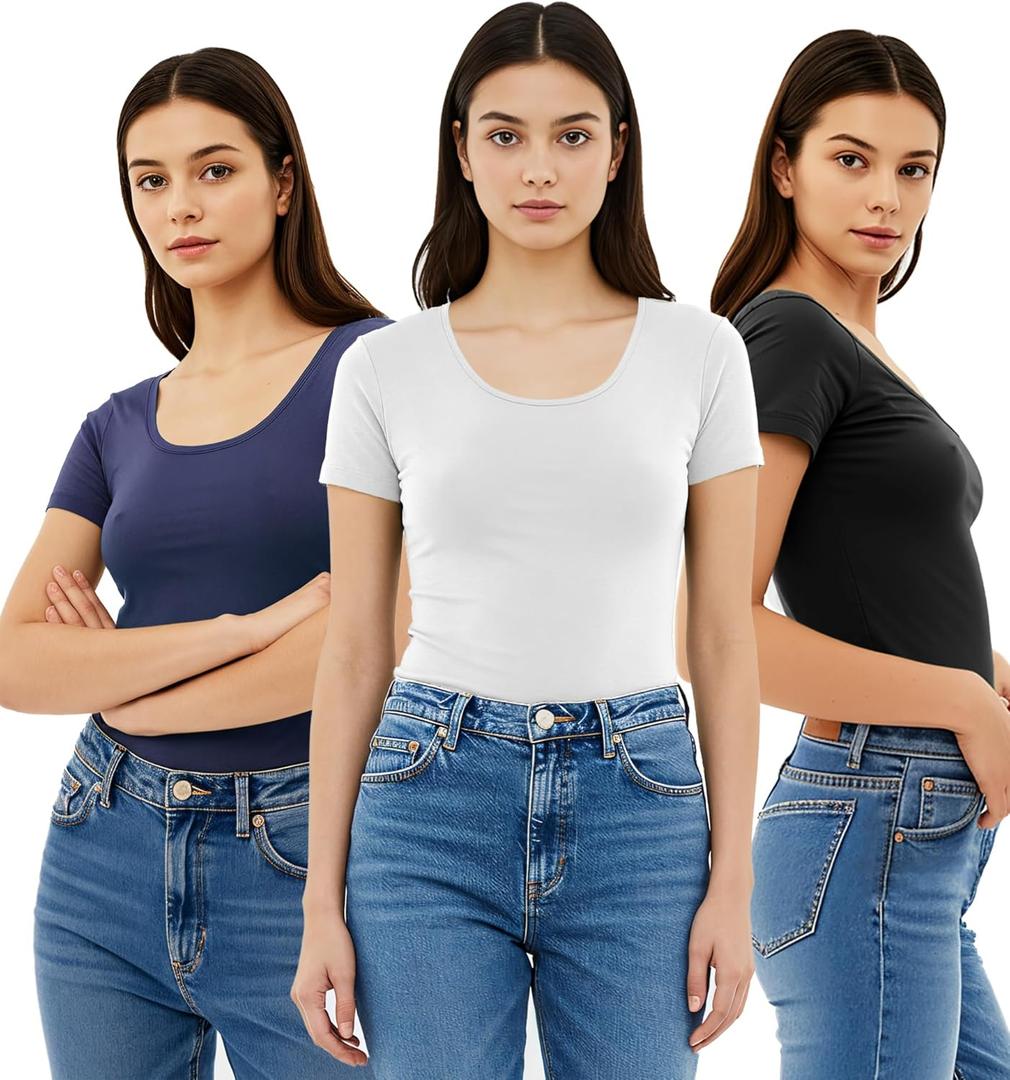 Emmalise Women's Short Sleeve Tshirt Scoop Neck Tee Value Pack Junior Plus Sizes