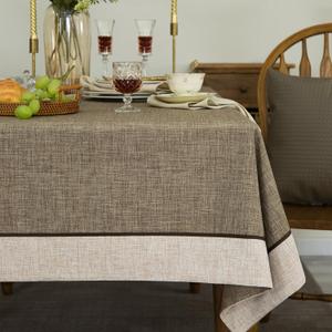 Solid Bordered Retro Tablecloths Classic Textured Table Clothes Linen Style Rustic Washable Tablecloth Rectangle/Oblong Table Cloth Cover,Kitchen Dinning Tabletop Decoration Flax 55x84 Inch